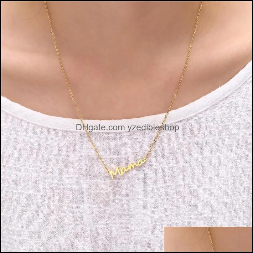 stainless steel intial letter mama pendant necklace for women gold silver rose gold plating alphabet necklace jewelry