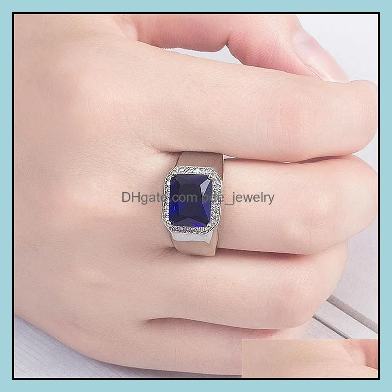 blue corundum sapphire open rings silver plated platinum tanzanite live mens ring fashion classic domineering luxury ring