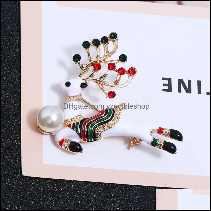 enamel christmas deer pearl brooches for women kids rhinestone lucky animal sweater coat collar brooch christmas gift