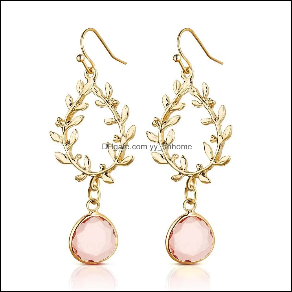  elegant gold olive branches leaf crystal dangle earring for women fashion gold plating drop earring wedding valentines day jewelry
