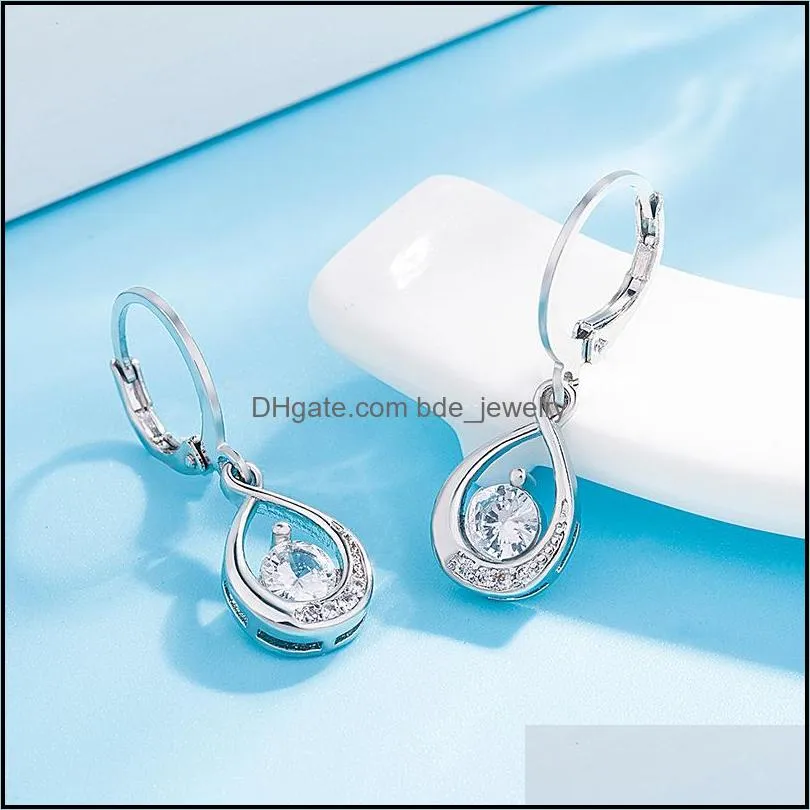 fashion exquisite inlaid zircon drop earrings female shiny white gemstone earrings daily party gifts earring