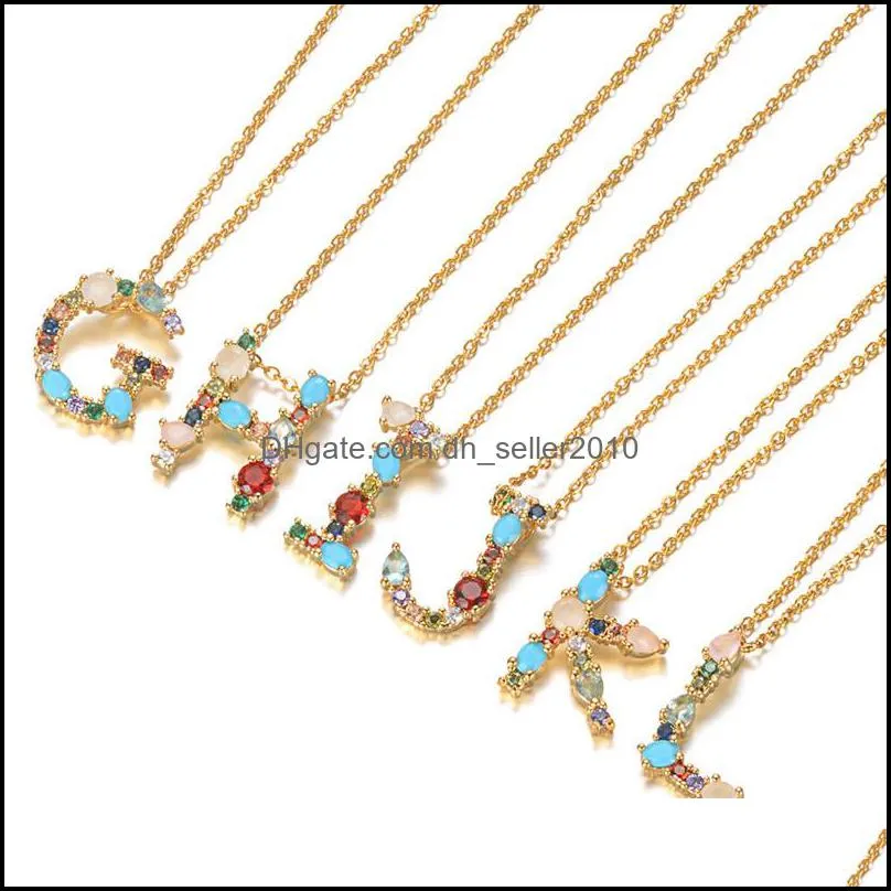 az 26 intial letter pendant necklace colorful alphabet copper inlaid zircon necklace party jewelry gifts for women