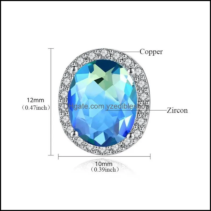 blue rainbow cubic zirconia oval stud earring for women girl fashion 18k gold plated antiallergy pin earring jewelry gift