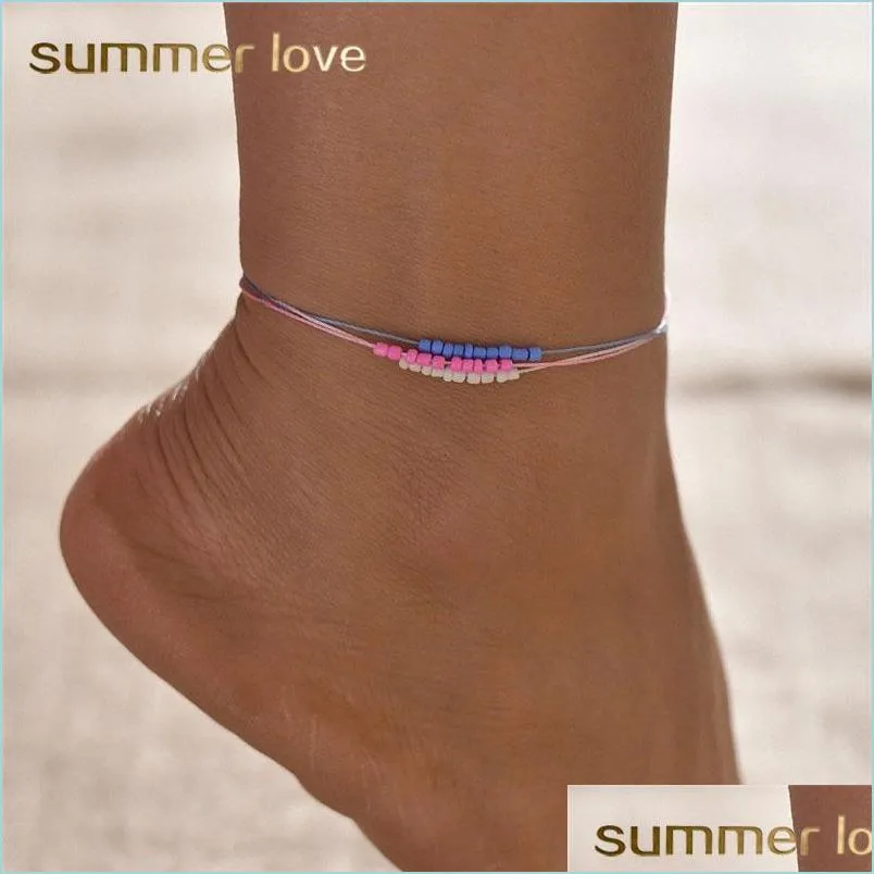  est summer beach beaded braided rope anklet bracelet for woman man waterproof cord bohemian pendant jewelry gift