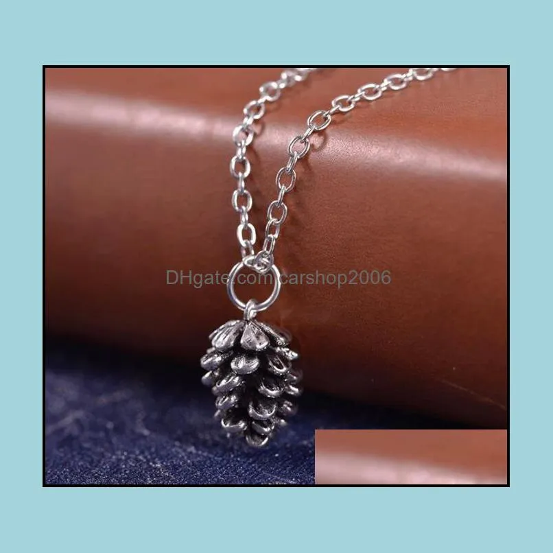 pine nut plant specimen pendant necklace for women fashion jewelry wholesale metal choker acorn pinecone chain necklaces