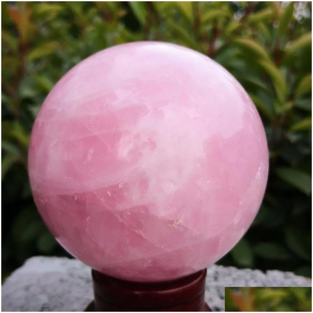 natural pink rose quartz crystal healing ball sphere add stand 201125