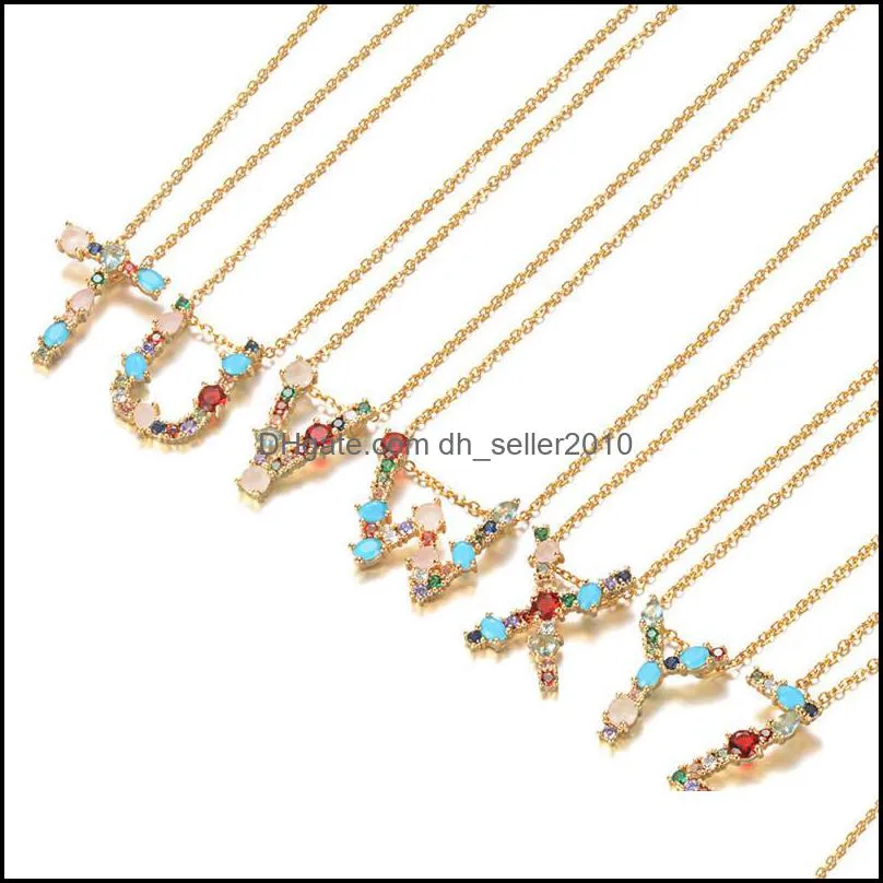 az 26 intial letter pendant necklace colorful alphabet copper inlaid zircon necklace party jewelry gifts for women