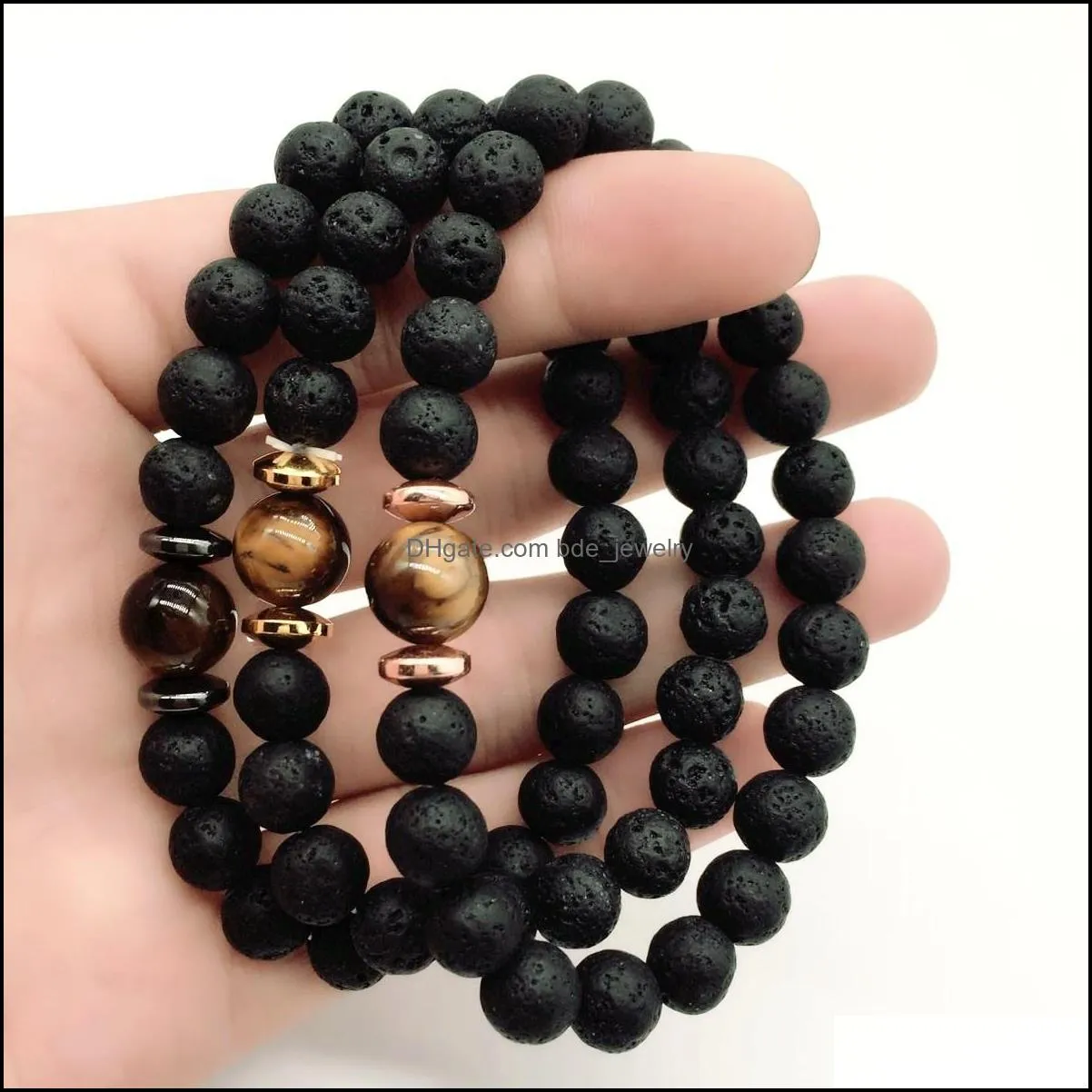 beads men balance bracelet natural stnoe lava with tiger eye stone bracelet