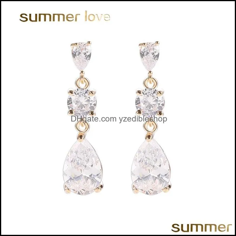 fashion designer women jewelry earrings waterdrop cubic zirconia dangle earring 925 silver cz gold earring wedding gift
