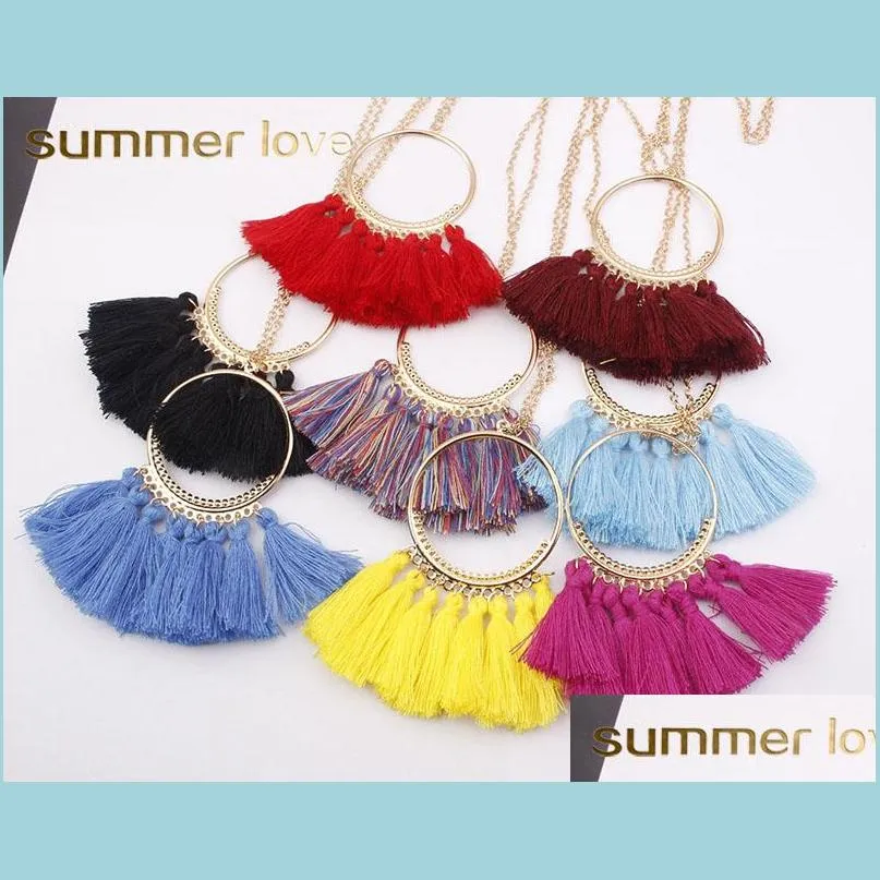 long colorful tassel necklace for women charm vintage fashion circle pendant necklaces boho bohemian ethnic vintage jewelry
