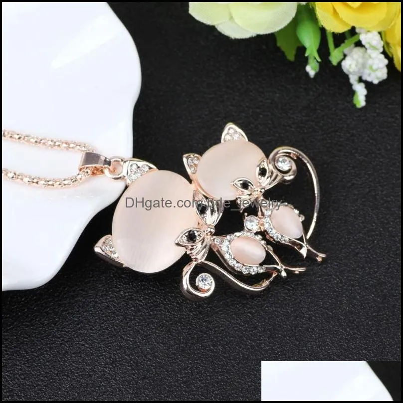 cat necklace long pendant brand crystal chain zinc alloy jewelry accessories cat statement necklace