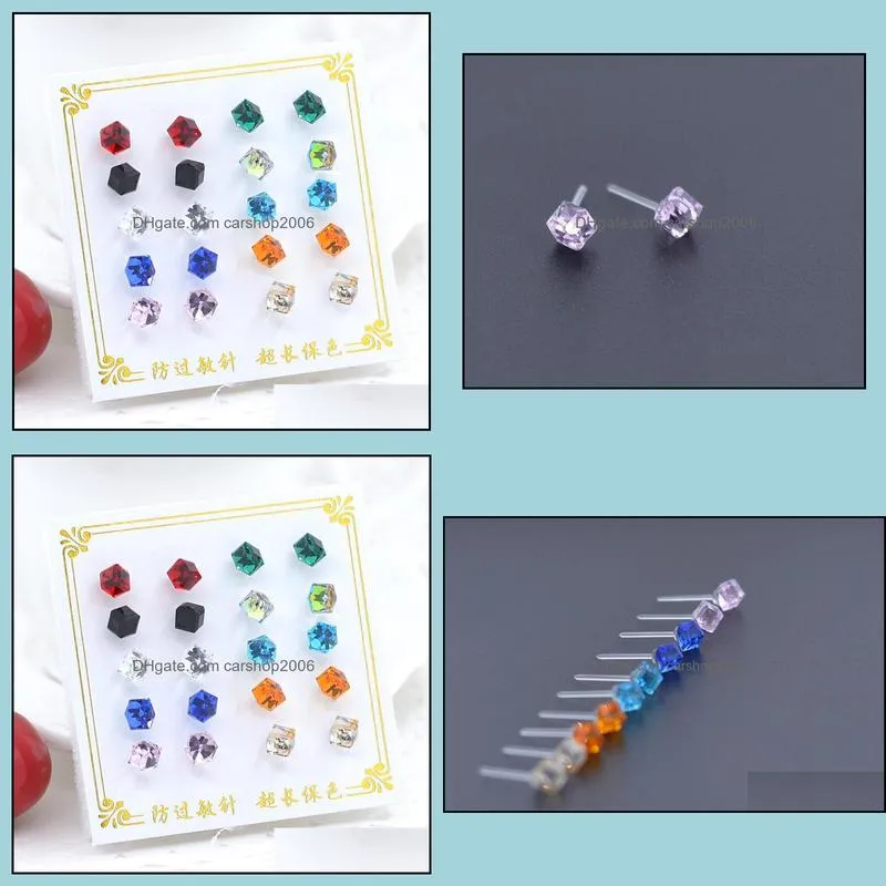 earrings for women fashion jewelry different colors crystal glass cube earrings
