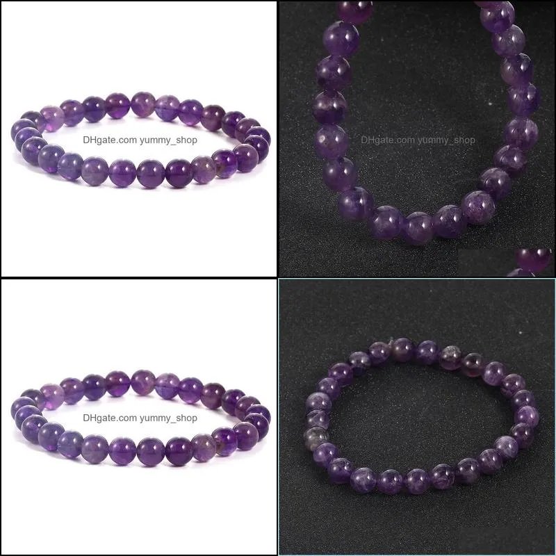 8mm amethyst beaded bracelets for women men healing handmade natural stone gemstone elastic yoga fashion design stretch bracelet