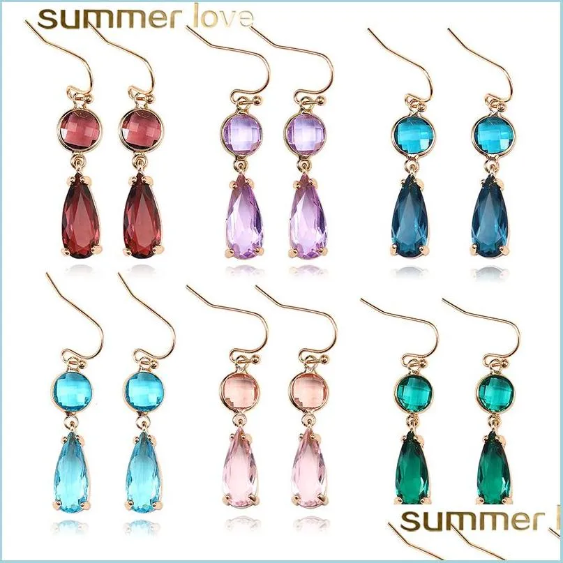 fashion water drop k9 crystal dangle earrings for women colorful birthstone 18k gold plated teardrop hoop earrings jewelry gifts