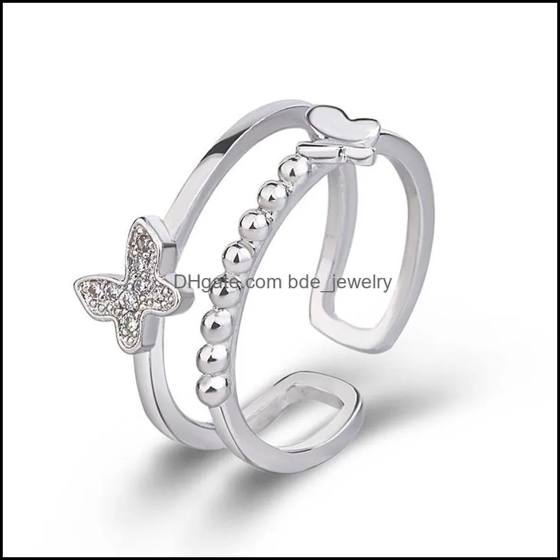 fashionable nonallergic double butterfly ring tail ring white gold and rose gold ring creative cute jewelry