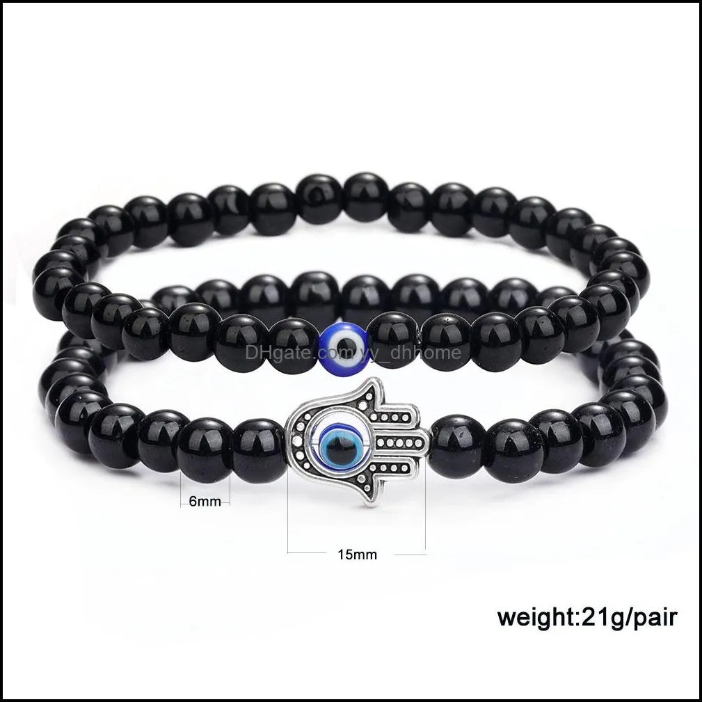 fashion 6mm natural stone beads evil blue eye strands beaded bracelet 2pcs/set handamde turkish eyes bracelets for women men yoga reiki