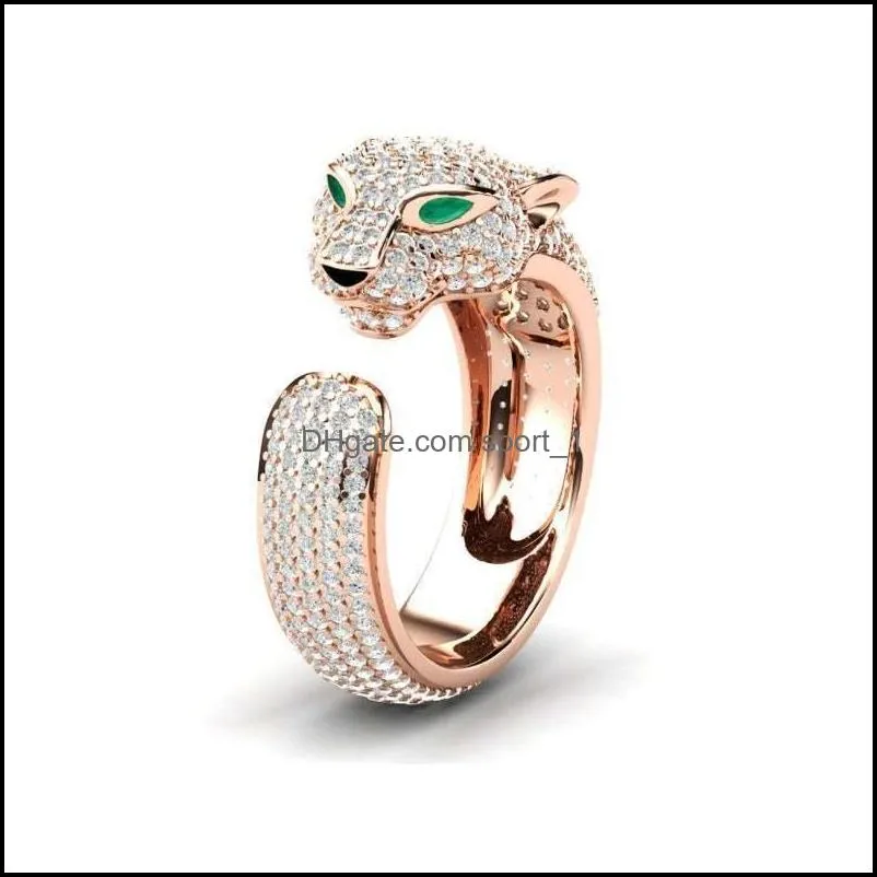 fashion  inlaid leopard ring opening personality unisex ring party jewelry gift