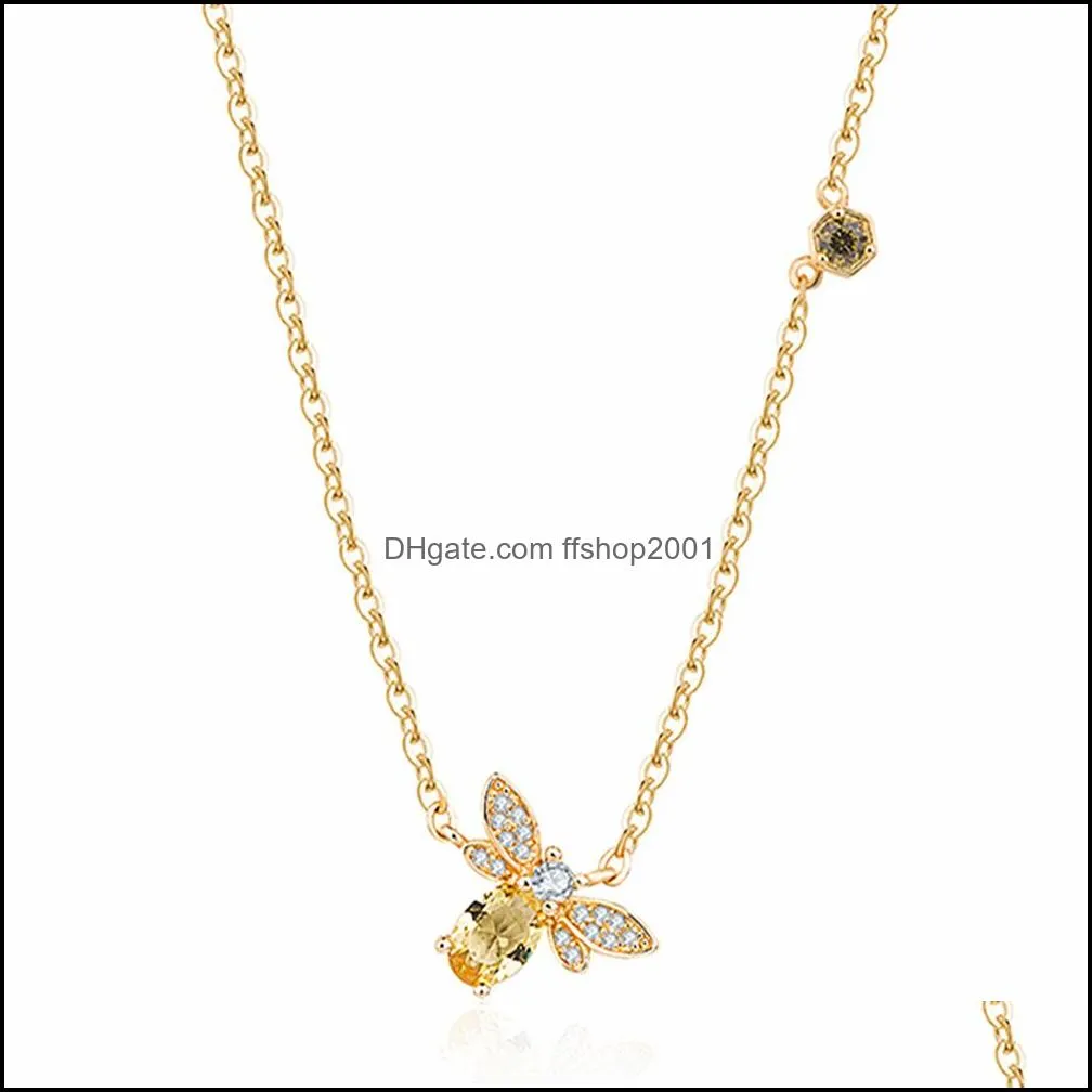 bee silver necklace natural citrine gemstone necklaces 14k real gold plated chain pendant jewelry crystals necklaces