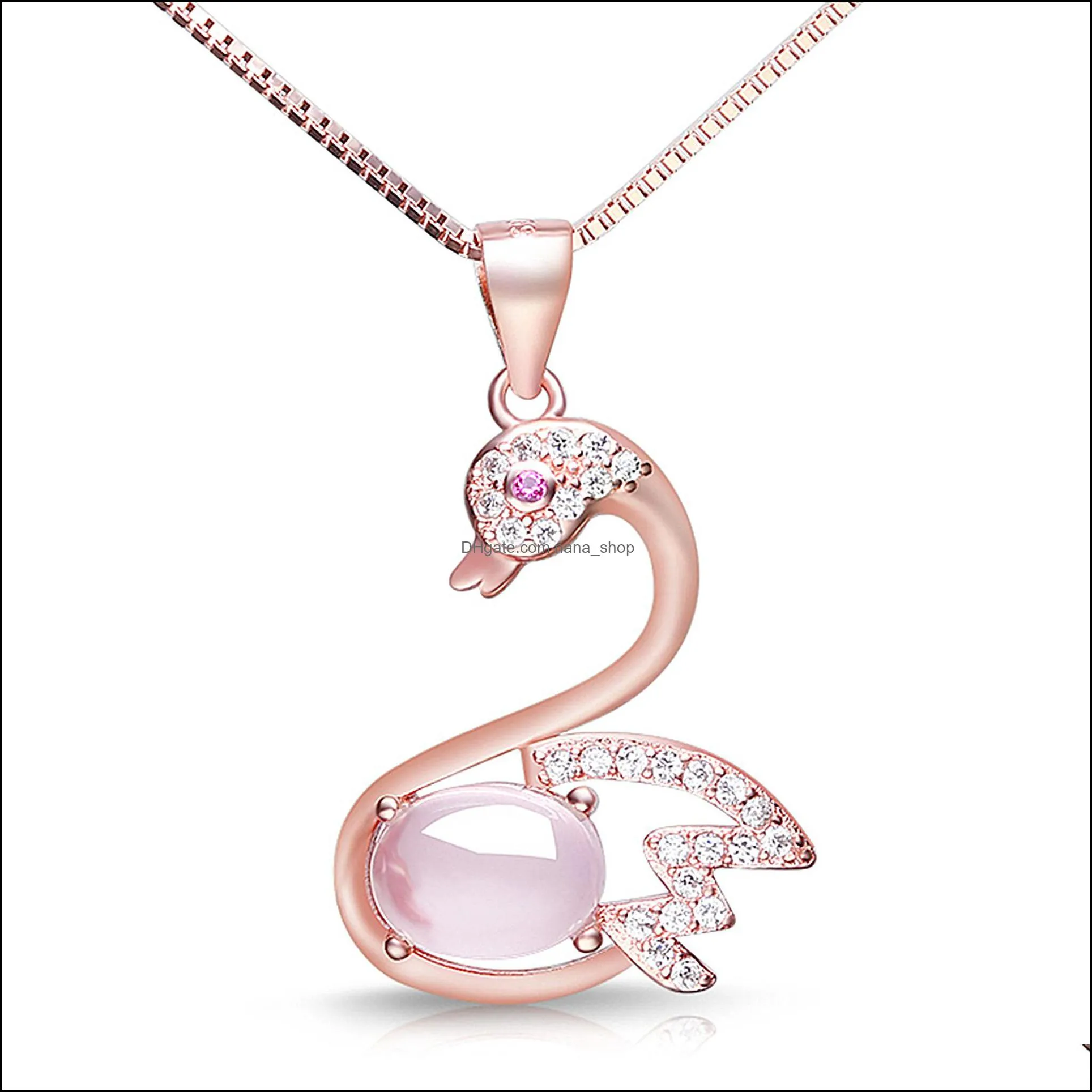 swan dance pendant powder crystal swan pendant rose golden chain furong stone creative accessories wholesale nanashop