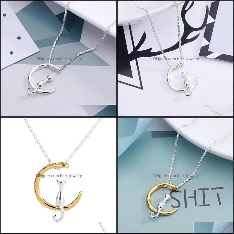 cat necklace charm silver gold color pet lucky jewelry luxury jewelry gift moon pendant necklace