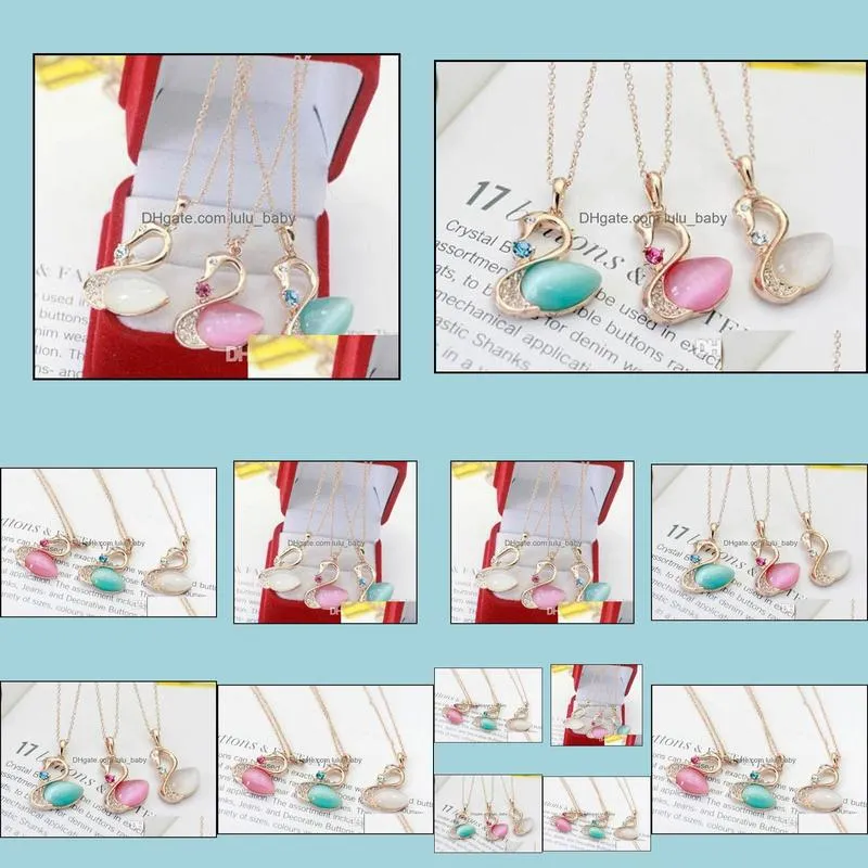 swan necklaces fashion women opal swan pendants necklace sweater chain jewelry xmas gift opal elegant bird necklace