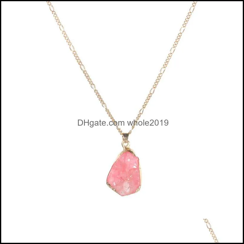 resin geometric stone crystal pendant necklace for women gold plating 6 color necklace fashion jewelry wholesale