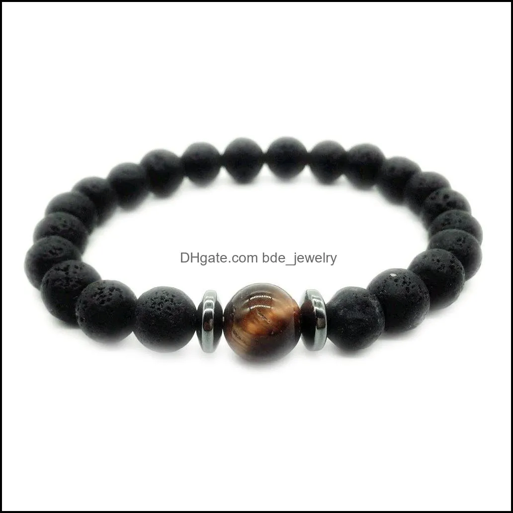 beads men balance bracelet natural stnoe lava with tiger eye stone bracelet