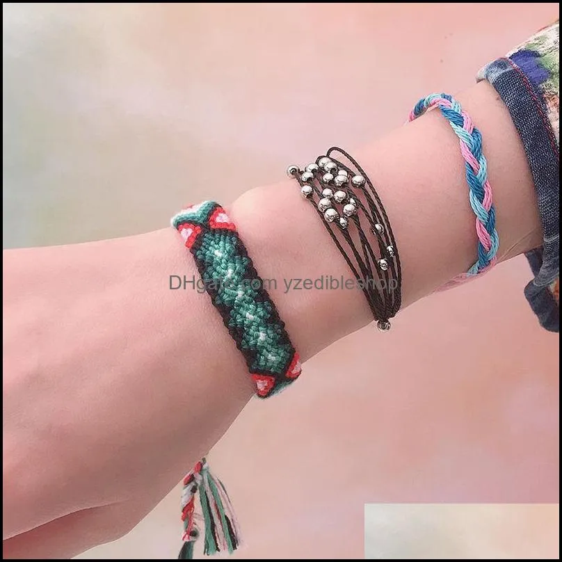 handmade braided multilayer wax string bracelet for women men adjustable size ethnic style colorful ccb beads charm bracelet boho