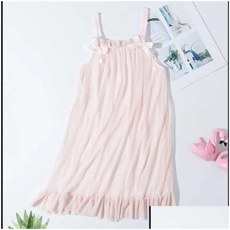 summer girls princess nightdress childrens pajamas home dress kids suspender ruffles comfortable loose nightgown cotton 210908