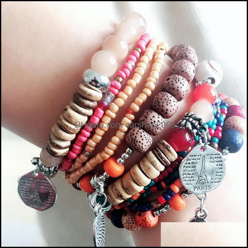 bohemian necklace national wind bracelet female multilayer stretch rice beads bracelet jewelry