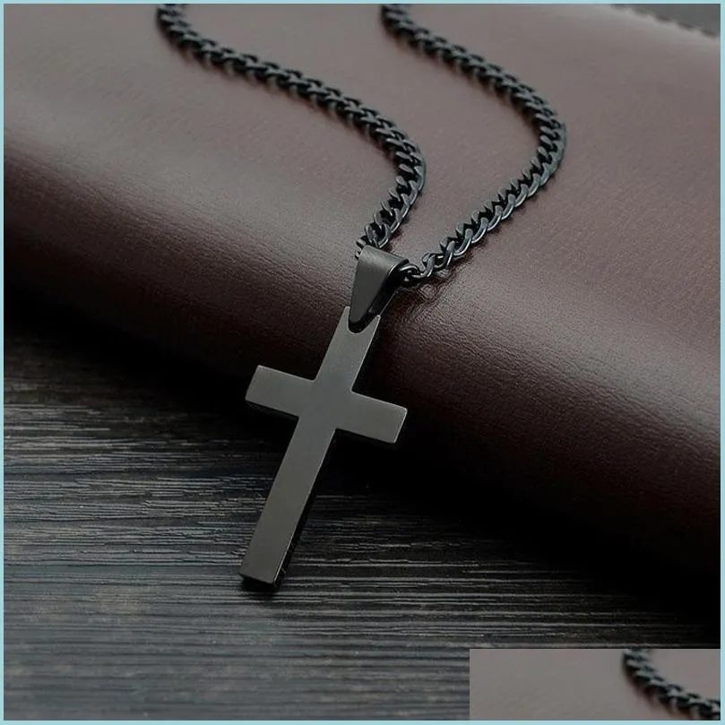 christian pray jesus charm cross necklaces pendants for men women gifts fashion stainless steel jewelry black statement necklace