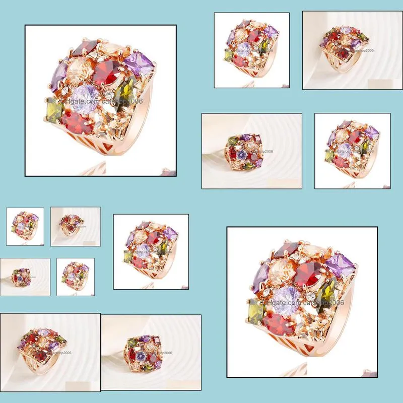 pretty ring beautifully luxury diamond rose gold plated cubic zirconia wedding ring set austrian crystal gemstone rings