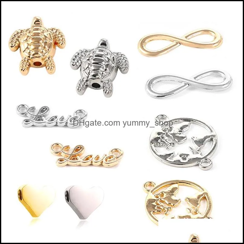  sliver gold alloy plated charm for bracelet necklace infinite love turtle world map jewelry charm for diy making 100pcs/lot