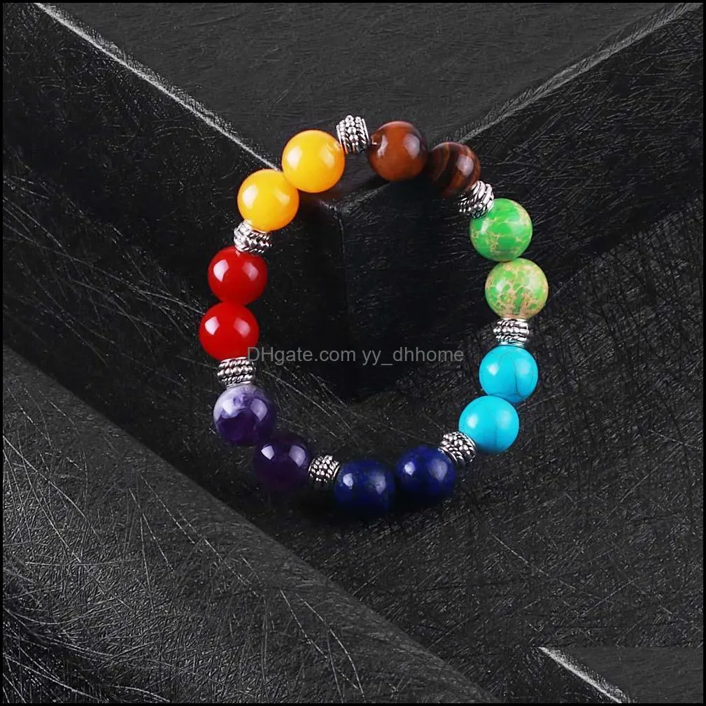 handmade 12mm 7 chakra healing balance beads bracelet for women men elastic yoga bracelet fashion jewelry gift