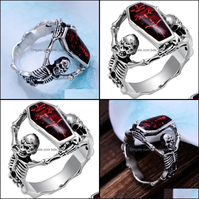 vintage punk skull ring men hip hop engagement ring male fashion red zircon rings for women jewelry