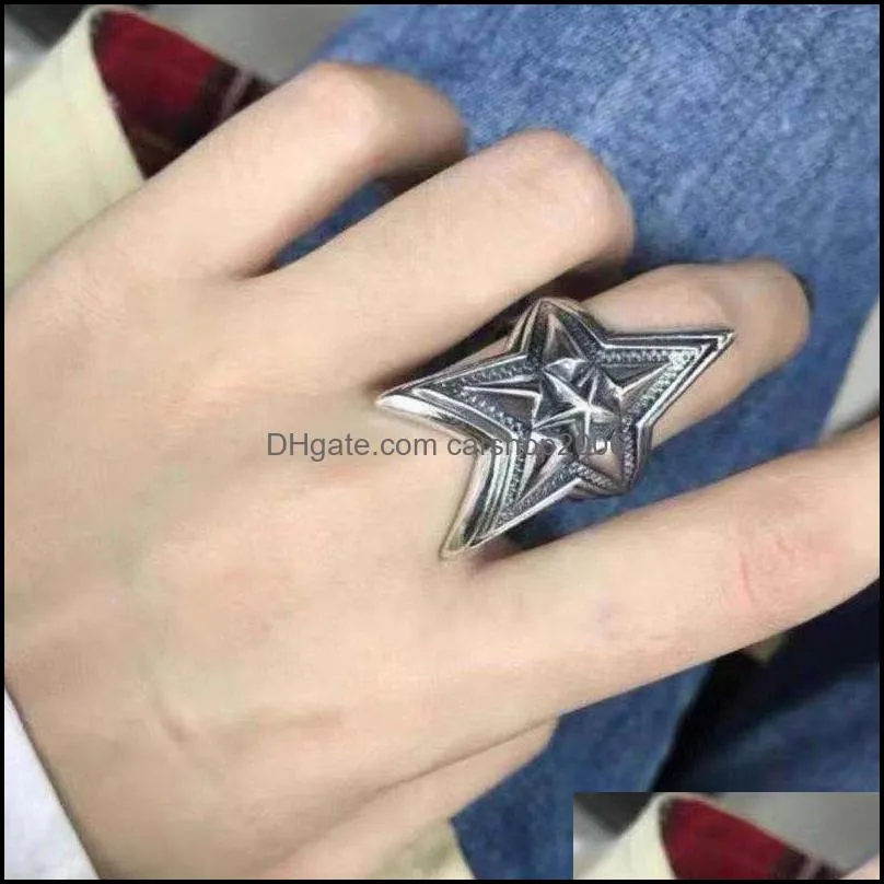 simple black doublelayer overlapping fivepointed star open ring punk retro mens trend star rock style ring