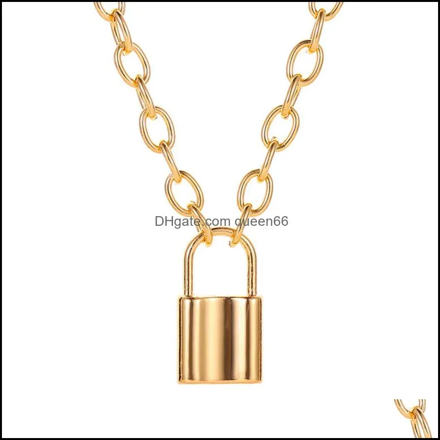 stainless steel silver color padlock pendant necklaces brand link chain lock necklaces collar ras du cou collier femme women