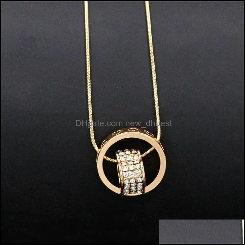 double necklaces pendants 18k gold crystal circle heart pendant necklac dh 