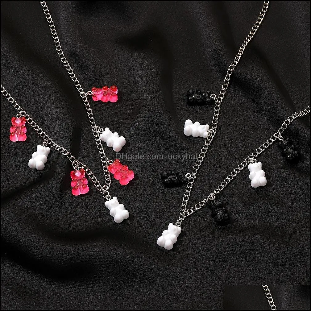 fashion creative candy gummy bear necklace jewelry cute hip hop cool girl fun jellycolored pendant necklace