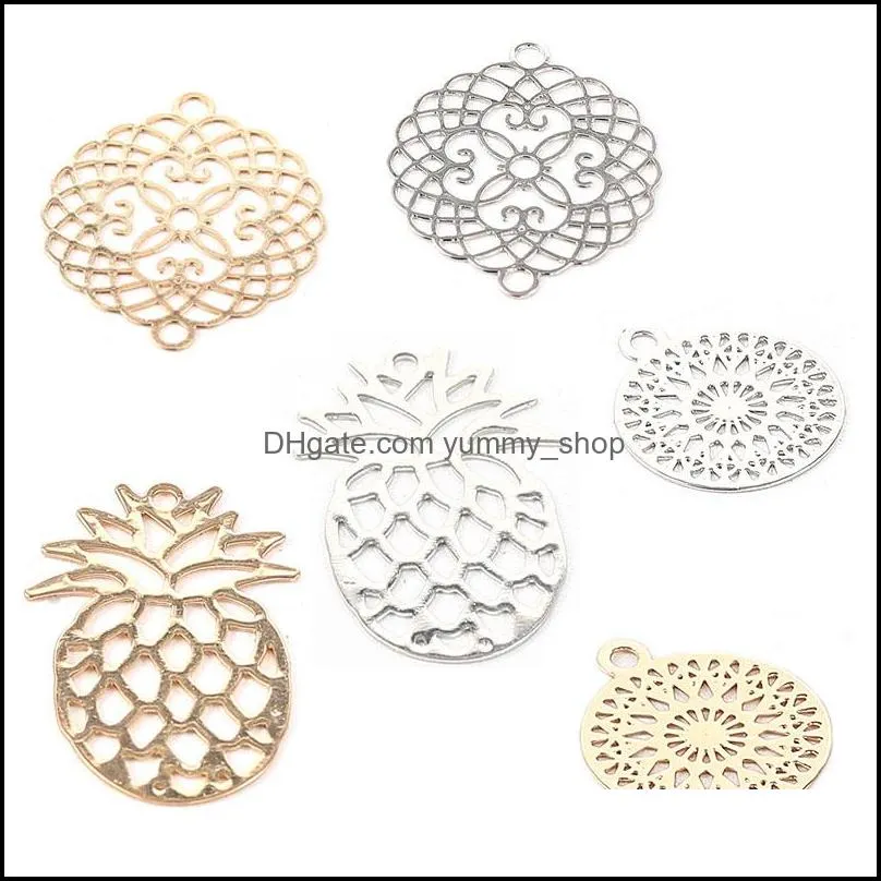 hollow pineapple dreamcatcher charm for bracelet necklace jewelry sliver gold plated copper charm for diy making 100pcs lot wholesale