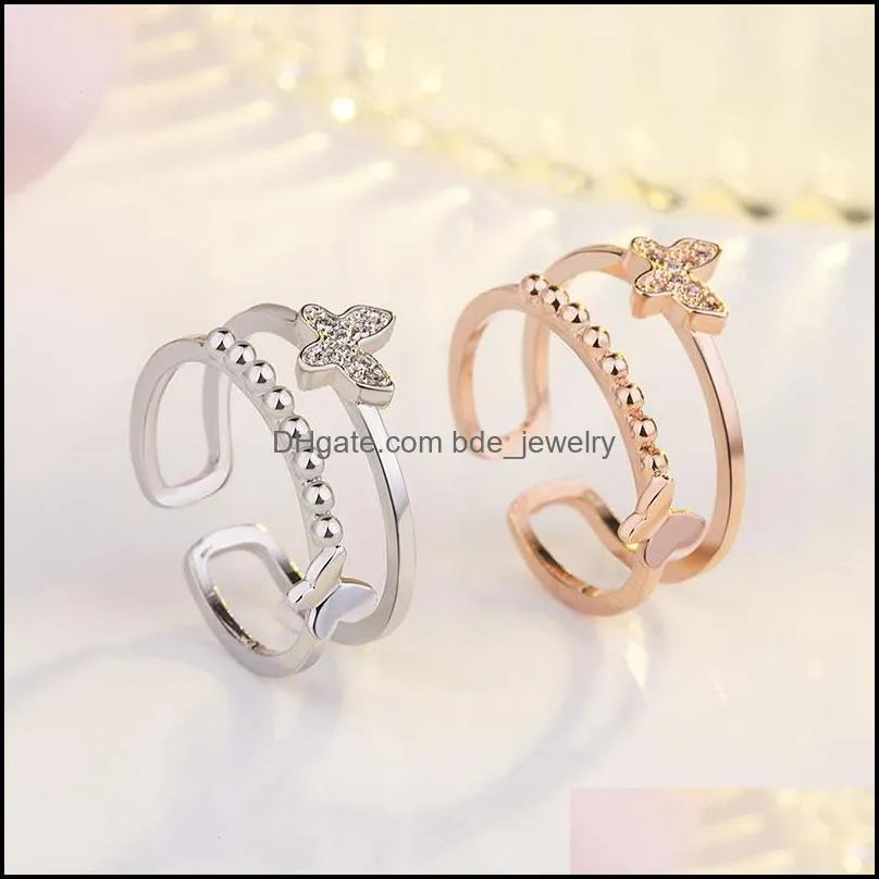 fashionable nonallergic double butterfly ring tail ring white gold and rose gold ring creative cute jewelry