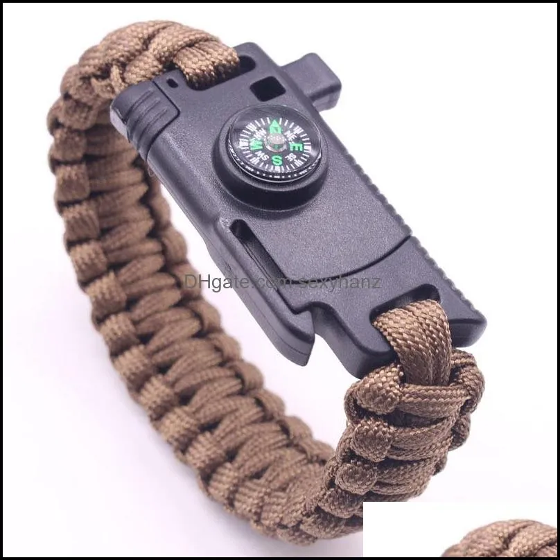 tactical umbrella rope survive whistle escape emergency rescue camouflage bracelet paracord climb hunt accessory