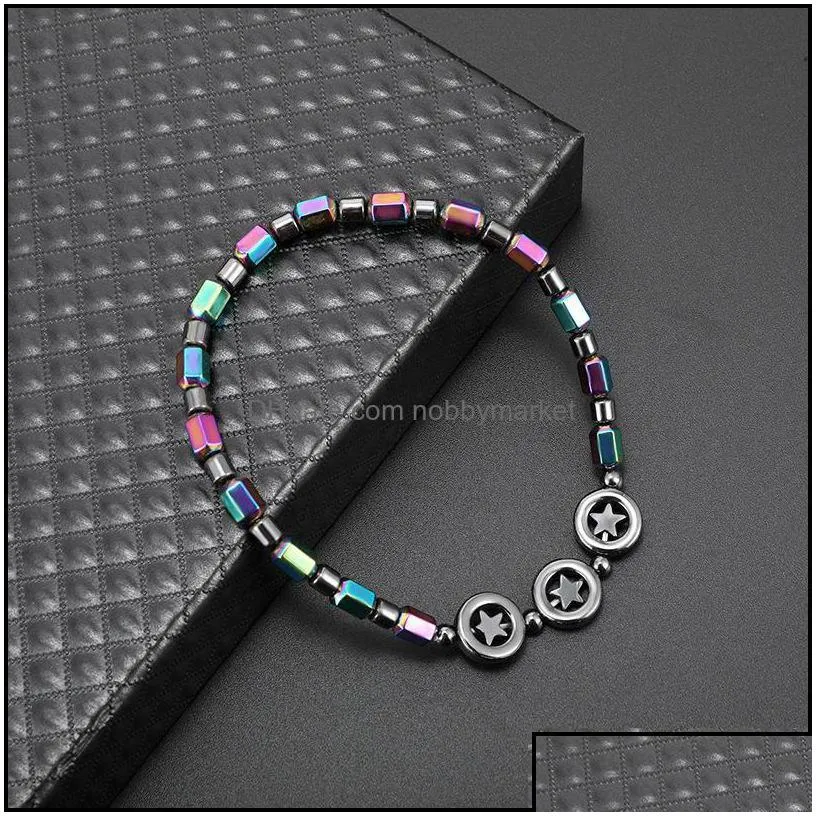 anklets jewelry magnetic oval hematite stone bead bracelet rainbow color women summer beach health energy healing model foot drop delivery