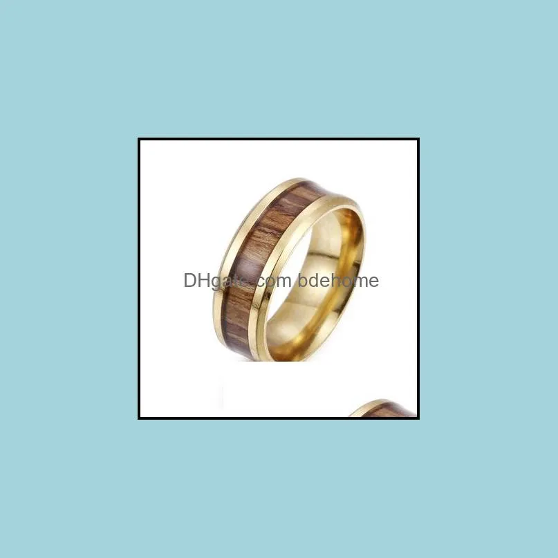 men fashion ring stainless steel wood rings wedding band anniversary birthday gift jewelry