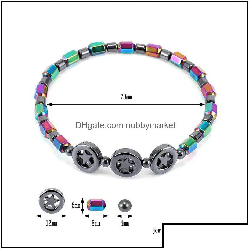 anklets jewelry magnetic oval hematite stone bead bracelet rainbow color women summer beach health energy healing model foot drop delivery