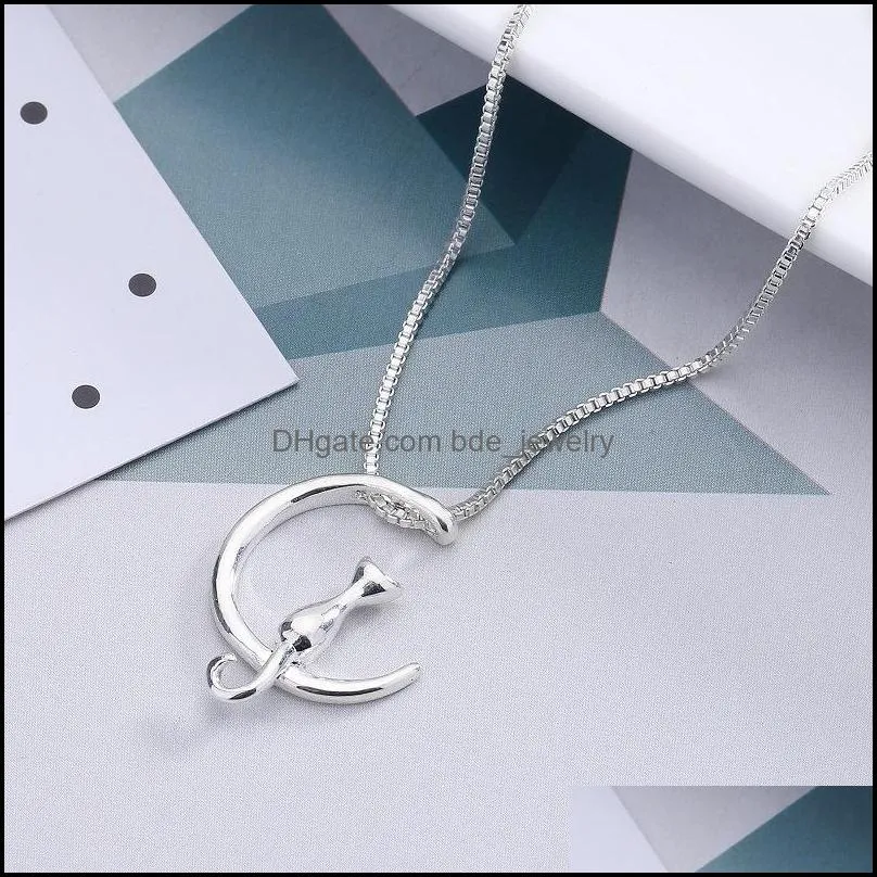cat necklace charm silver gold color pet lucky jewelry luxury jewelry gift moon pendant necklace