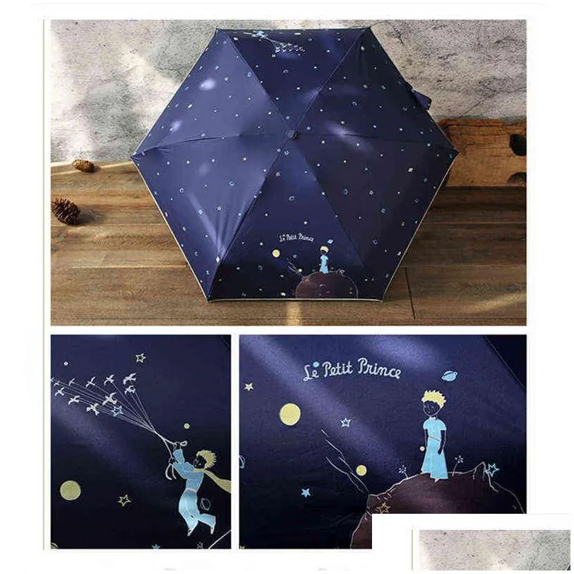 lism cartoon little prince umbrella rain women folding umbrellas female sunny parasol lovely paraguas mini pocket umbrella 211124