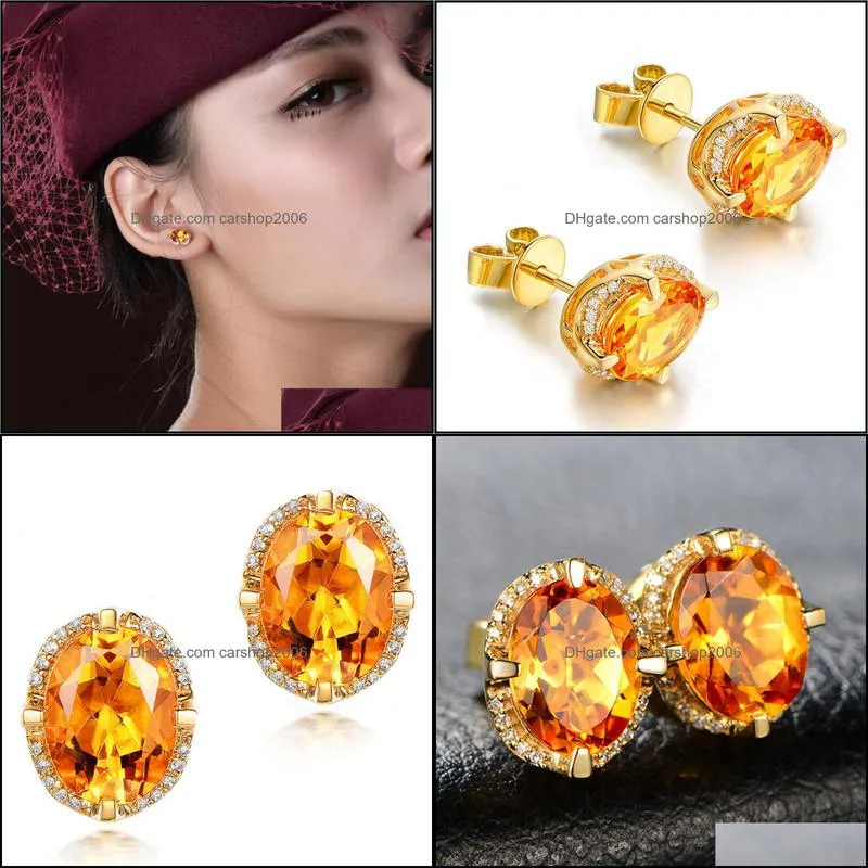 crystals earrings palace oval cut genuine yellow citrine silver stud earrings for women fashion gemstone jewelry