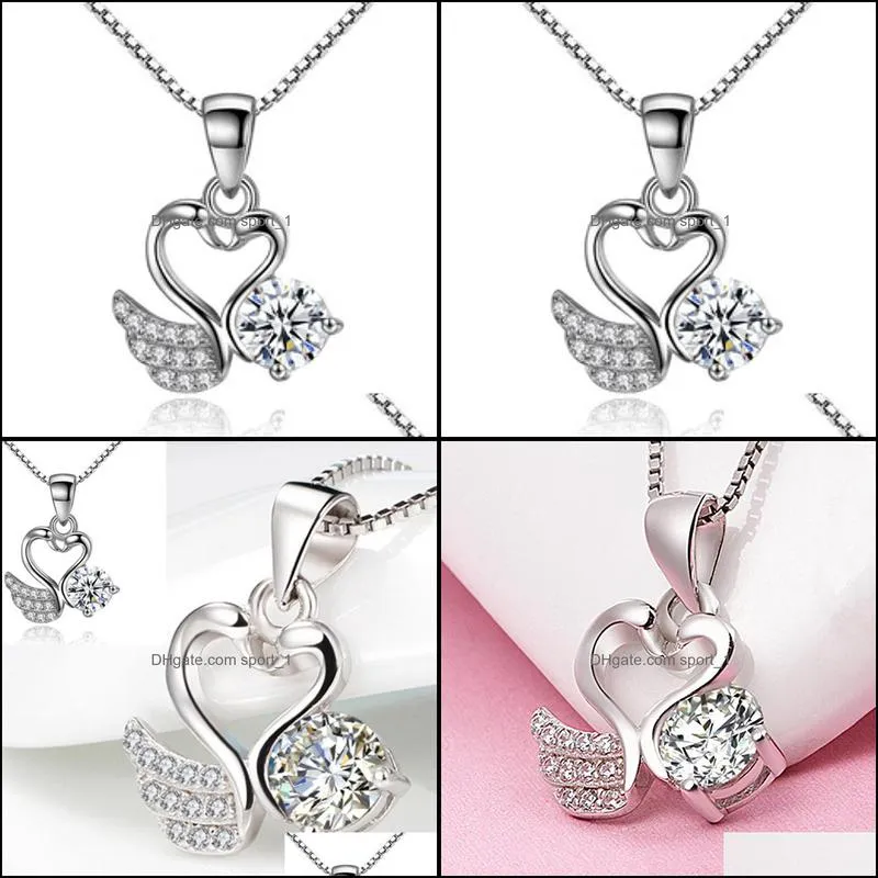 creative fashion swan love pendant necklace silver plated clavicle chain fashion simple dancing love pure love swan pendant party gift