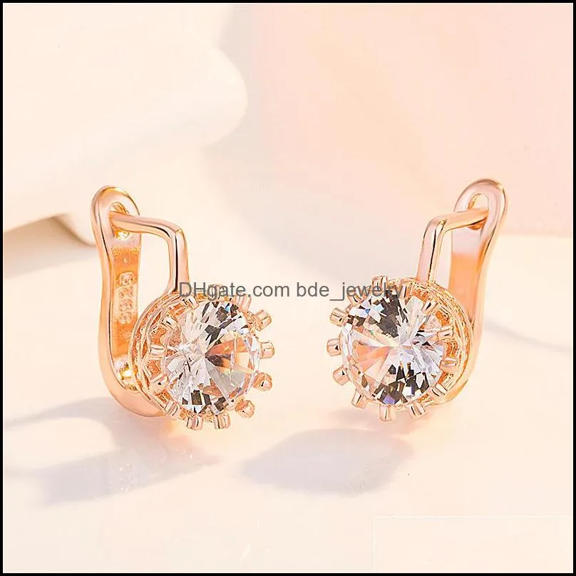 silver earring crown classic shiny zircon small stud earrings elegant gold inlaid zircon earrings jewelry gifts